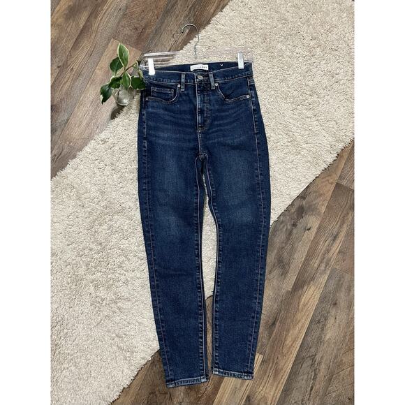 LOFT Size 0 Dark Wash Whiskered High Waisted Skinny Jeans - Picture 1 of 8